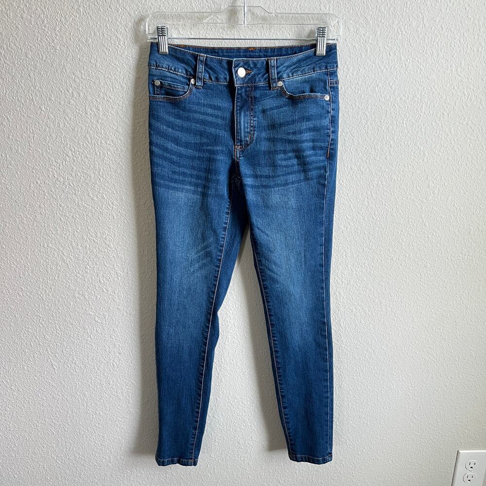Tahari Jamie Roll Cuff Skinny Jeans Women's 4/27 Mid Rise Stretch Medium Wash